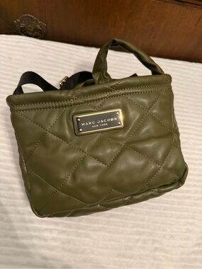 Marc Jacobs Quilted Olive Green Mini Backpack with Gold Plaque